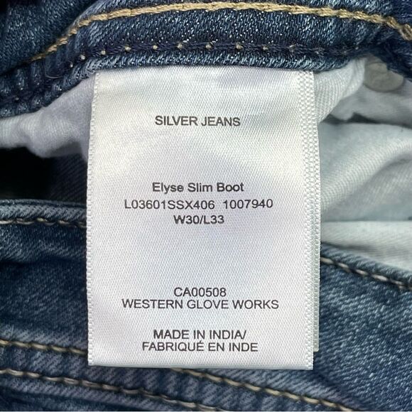 Silver Jeans Women’s 30X32 Blue Elyse Slim Boot Mid-Rise Dark Denim Stretch - Picture 7 of 13